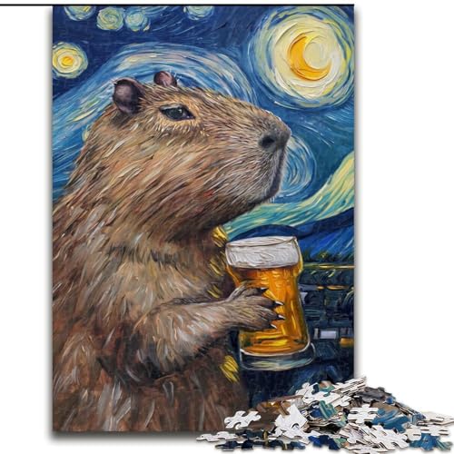Puzzle für Jugendliche, 1000 Puzzles, Nachthimmel, Capibara, für 14+, für Familienspaß & Spieleabend, Künstlersammlung, Bildende Kunst (Größe 26x38cm) von MGQWPZDBD