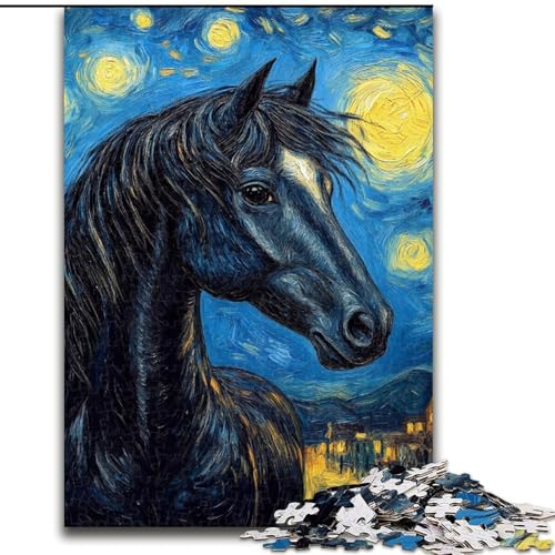 Puzzle für Jugendliche, 1000 Puzzles, Pferd unter dem Nachthimmel, für 14+, für Familienspaß & Spieleabend, Künstlersammlung, Bildende Kunst (Größe 50x75cm) von MGQWPZDBD