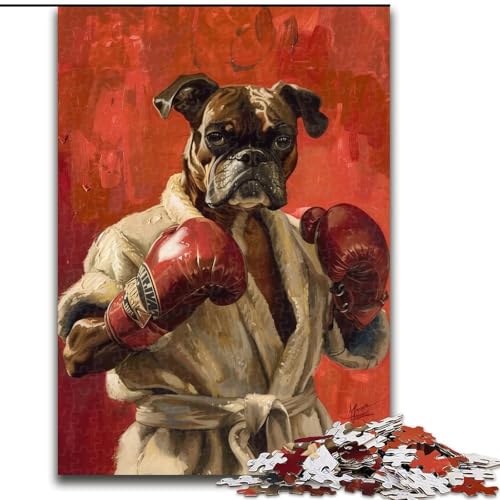 Puzzle für Teenager, 1000 Puzzles, Bulldoggen-Boxen, Familienspiel, Stressabbau, schwierige Herausforderung, stärkt die Liebe zwischen Paaren (Größe 26x38cm) von MGQWPZDBD