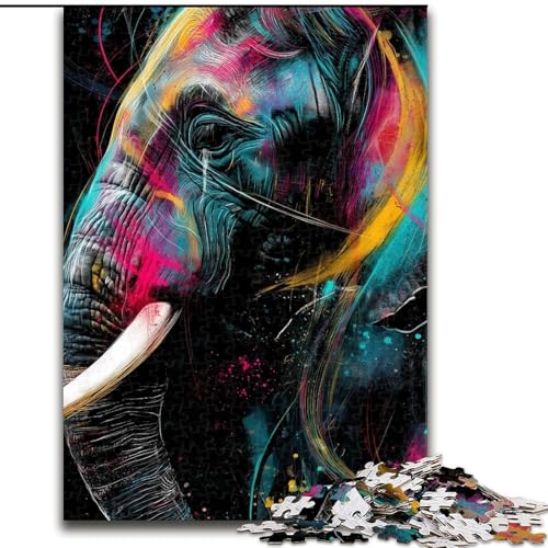 Puzzle für Teenager, 1000 Teile, Aquarell-Elefant, anspruchsvoll und schwierig mit vollständig ineinandergreifenden, zufällig geformten Teilen (Größe 26x38cm) von MGQWPZDBD