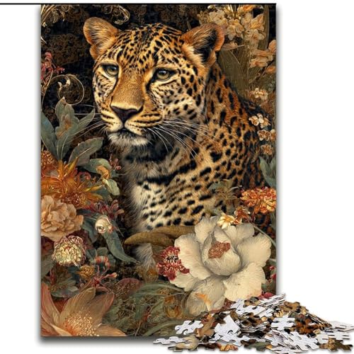 Puzzle für Teenager, 1000 Teile, Blumen-Leopard, hilft dem Gehirn, süchtig machendes Spielzeug zu trainieren, um Geduld zu fördern, perfekte Dekoration (Größe 26x38cm) von MGQWPZDBD