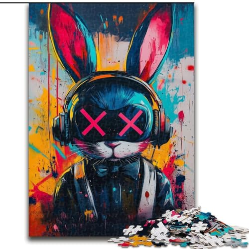 Puzzle für Teenager, 1000 Teile, Graffiti-Hase, anspruchsvoll und schwierig mit vollständig ineinandergreifenden, zufällig geformten Teilen (Größe 50x75cm) von MGQWPZDBD