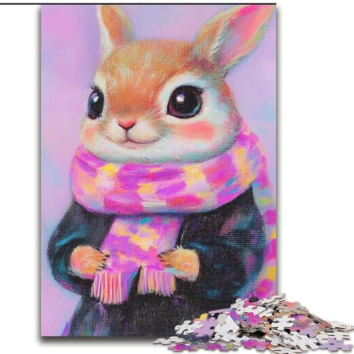 Puzzle für Teenager, 1000 Teile, Kaninchen mit Schal, Lernspielzeug, Familienspiele, einzigartige Geburtstags- und Geschenkideen (Größe 26x38cm) von MGQWPZDBD