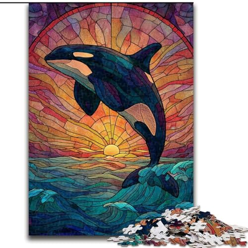 Puzzle für Teenager, 1000-teiliges Puzzle, Buntglas-Blauwal, hilft dem Gehirn, süchtig machendes Spielzeug zu trainieren, um Geduld zu fördern, perfekte Dekoration (Größe 26x38cm) von MGQWPZDBD