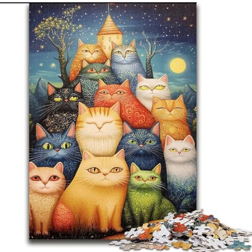 Puzzle für Teenager, 1000-teiliges Puzzle, Katzencollage, hilft dem Gehirn, süchtig machendes Spielzeug zu trainieren, um Geduld zu fördern, perfekte Dekoration (Größe 50x75cm) von MGQWPZDBD