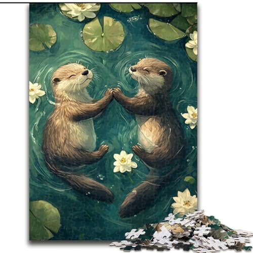 Puzzle für Teenager, 1000-teiliges Puzzle, Otterpaar, hilft dem Gehirn, süchtig machendes Spielzeug zu trainieren, um Geduld zu fördern, perfekte Dekoration (Größe 50x75cm) von MGQWPZDBD