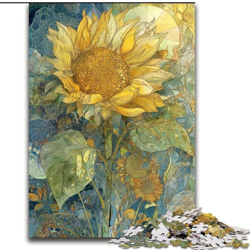 Puzzle für Teenager, 1000-teiliges Puzzle, Retro-Sonnenblumen, hilft dem Gehirn, süchtig machendes Spielzeug zu trainieren, um Geduld zu fördern, perfekte Dekoration (Größe 50x75cm) von MGQWPZDBD
