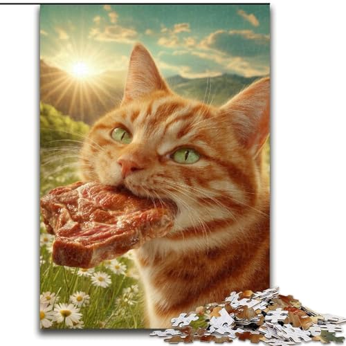 Puzzle für Teenager, Katze frisst Fleisch, geeignet für Kinder ab 14 Jahren, Wohndeko-Angebot als Geschenk für die ganze Familie (Größe 50x75cm) von MGQWPZDBD