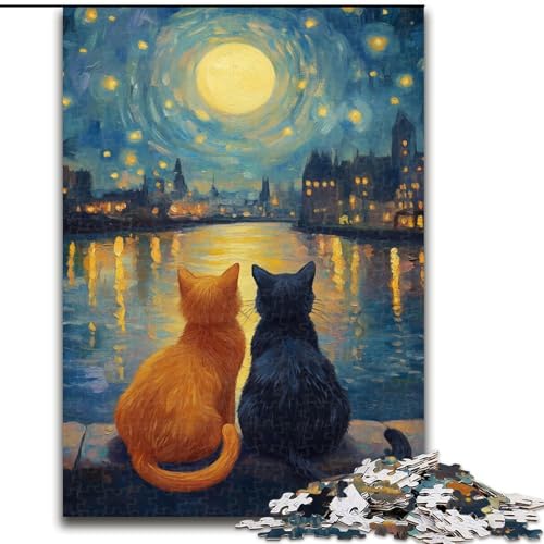 Puzzle mit 1000 Teilen für Teenager, Katzenpaar, Stressabbau, schwierige Herausforderung, Wichtelgeschenke für Kinder ab 14 Jahren (Größe 26x38cm) von MGQWPZDBD