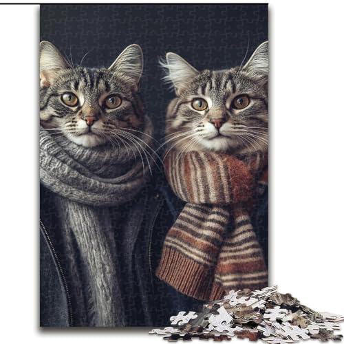Puzzle mit 1000 Teilen für Teenager, Katzenpaar, Stressabbau, schwierige Herausforderung, Wichtelgeschenke für Kinder ab 14 Jahren (Größe 50x75cm) von MGQWPZDBD