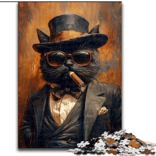 Puzzle mit 1000 Teilen für Teenager, Kunstkatze, Stressabbau, schwierige Herausforderung, Wichtelgeschenke für Kinder ab 14 Jahren (Größe 26x38cm) von MGQWPZDBD
