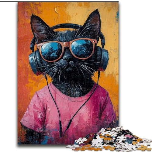 Puzzle mit 1000 Teilen für Teenager, Kunstkatze, Stressabbau, schwierige Herausforderung, Wichtelgeschenke für Kinder ab 14 Jahren (Größe 26x38cm) von MGQWPZDBD