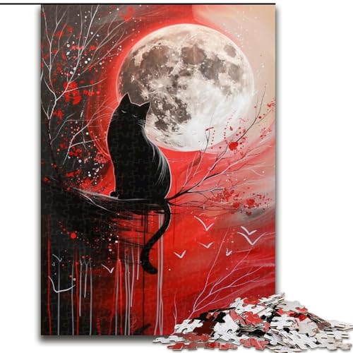 Puzzle mit 1000 Teilen für Teenager, Mond und Katze, Stressabbau, schwierige Herausforderung, Wichtelgeschenke für Kinder ab 14 Jahren (Größe 50x75cm) von MGQWPZDBD