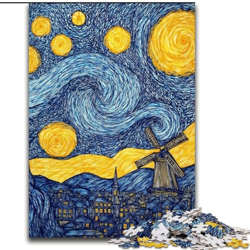 Puzzle mit 1000 Teilen für Teenager, Nachthimmelstadt, Stressabbau, schwierige Herausforderung, Wichtelgeschenke für Kinder ab 14 Jahren (Größe 26x38cm) von MGQWPZDBD
