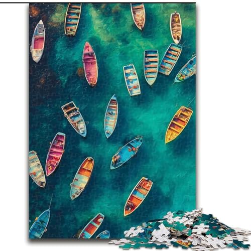 Puzzle mit 1000 Teilen für Teenager, kleines Boot auf dem Meer, Stressabbau, schwierige Herausforderung, Wichtelgeschenke für Kinder ab 14 Jahren (Größe 26x38cm) von MGQWPZDBD