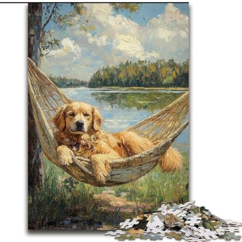 Puzzles für Erwachsene und Jugendliche,1000-teiliges Puzzle Golden Retriever in Hängematte,hilft dem Gehirn,süchtig machendes Spielzeug zu trainieren,um Geduld zu fördern und das Gedächtnis von MGQWPZDBD