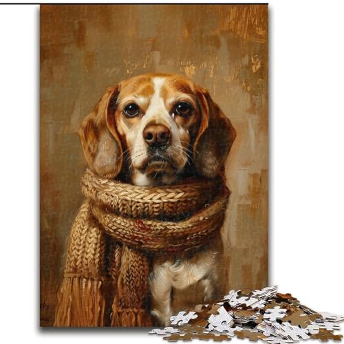 Puzzles für Teenager, 1000 Teile, Beagle mit Schal, Lernspielzeug, Familienspiele, einzigartige Geburtstags- und Geschenkideen (Größe 26x38cm) von MGQWPZDBD
