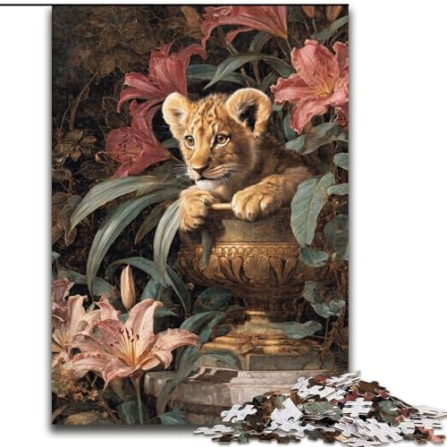 Puzzles für Teenager, 1000 Teile, Blumen und Leopardenbaby, Dekomprimierendes intellektuelles Lernspielzeug, Geburtstagsgeschenk, Geschenke, Wandkunst (Größe 26x38cm) von MGQWPZDBD