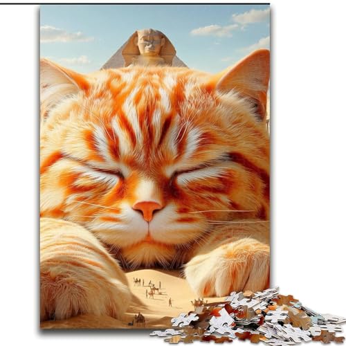 Puzzles für Teenager, 1000 Teile, schlafende orange Katze, Lernspielzeug, Familienspiele, einzigartige Geburtstags- und Geschenkideen (Größe 26x38cm) von MGQWPZDBD