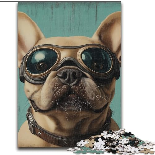 Puzzles für Teenager, 1000-teiliges Puzzle, Französische Bulldogge, Pilot, Lernspielzeug, Familienspiele, einzigartige Geburtstags- und Geschenkideen (Größe 26x38cm) von MGQWPZDBD