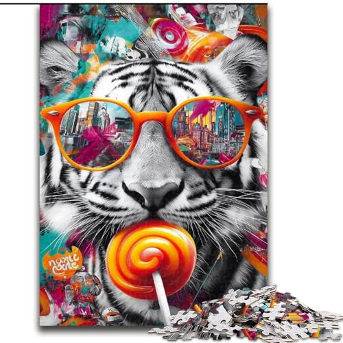 Puzzles für Teenager, 1000-teiliges Puzzle, Graffiti-Tiger, Lernspielzeug, Familienspiele, einzigartige Geburtstags- und Geschenkideen (Größe 50x75cm) von MGQWPZDBD