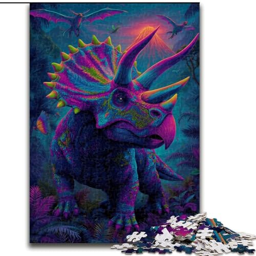 Puzzles für Teenager, 1000-teiliges Puzzle, neonfarbener Triceratops, dekomprimierendes intellektuelles Lernspielzeug, Geburtstagsgeschenk, Geschenke, Wandkunst (Größe 26x38cm) von MGQWPZDBD
