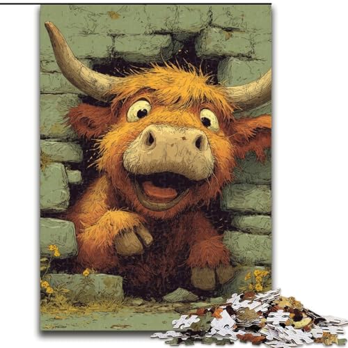 Puzzles für Teenager, 1000-teiliges Puzzle Happy Highlands Cow, entspannendes intellektuelles Lernspielzeug, Geburtstagsgeschenk, Geschenke, Wandkunst (Größe 50x75cm) von MGQWPZDBD
