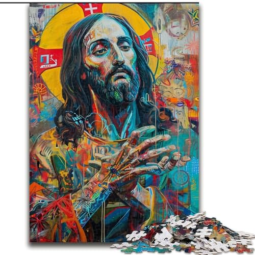 Puzzles für Teenager, 1000-teiliges Puzzle Jesus Graffiti, dekomprimierendes intellektuelles Lernspielzeug, Geburtstagsgeschenk, Geschenke, Wandkunst (Größe 26x38cm) von MGQWPZDBD