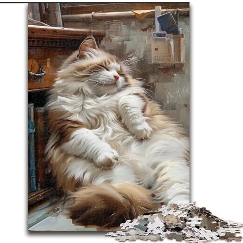 Puzzles für Teenager, 1000-teiliges Puzzle Schlafende Katze, entspannendes intellektuelles Lernspielzeug, Geburtstagsgeschenk, Geschenke, Wandkunst (Größe 26x38cm) von MGQWPZDBD