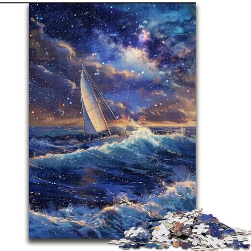Puzzles für Teenager, 1000-teiliges Puzzle Segelboot auf dem Meer unter der Galaxie, Lernspielzeug, Familienspiele, einzigartige Geburtstags- und Geschenkideen (Größe 50x75cm) von MGQWPZDBD