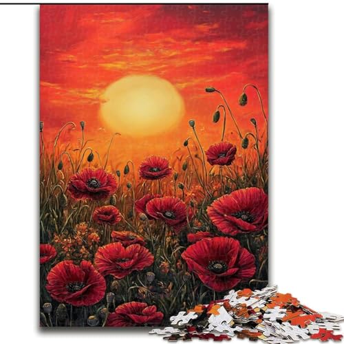 Puzzles für Teenager, 1000-teiliges Puzzle Sonnenblumen im Sonnenuntergang, entspannendes intellektuelles Lernspielzeug, Geburtstagsgeschenk, Geschenke, Wandkunst (Größe 26x38cm) von MGQWPZDBD