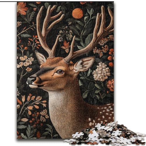 Puzzles für Teenager, 1000-teiliges Puzzle mit Hirschen und Blumen, entspannendes intellektuelles Lernspielzeug, Geburtstagsgeschenk, Geschenke, Wandkunst (Größe 26x38cm) von MGQWPZDBD