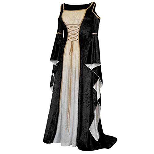 MGSFGlk Kostüm Halloween Damen Mittelalter Kleid Retro Rokoko Gothic Kleid Elegant Große Größen Mittelalter Kostüm Gothic Renaissance Kleid Traditionelles Weiß/schwarz Gothic Kleider Barock Party von MGSFGlk
