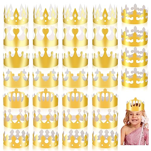 MGZTTHW Goldfarbene Papierkronen, 32 Stück Geburtstag König Kronen, Papier Prinz Prinzessin Krone Folie Party Krone Hut Kappe für Schule Klassenzimmer Baby Shower Geburtstag Party Supplies von MGZTTHW