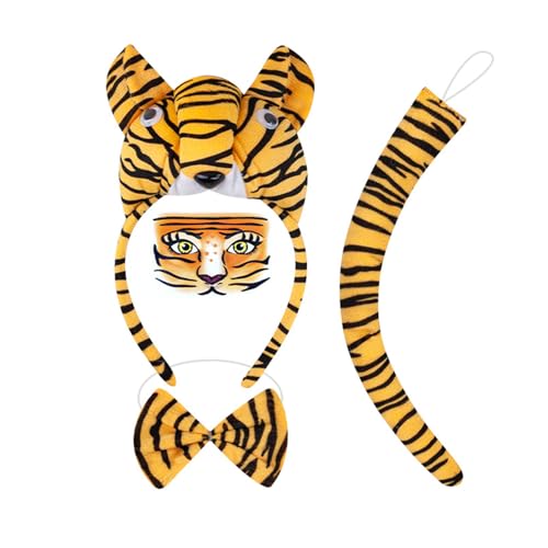 1/3/4/5 Kinder Tier Tigre Kostüm Set Ohren Stirnband Fliege Tutus Schwanz Zubehör für Halloween Cosplay Party Halloween Cosplay Kostüme von MHADBKH