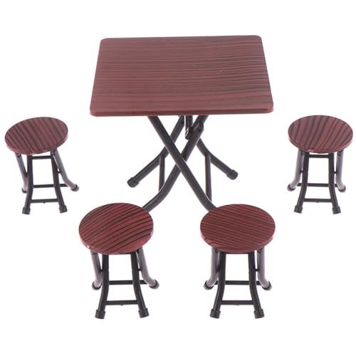5-teiliges Möbelset - Klappbarer Tisch & 4 Stühle, 1/12 Maßstab Miniatur-Spielzimmer-Dekor für Kinder & Sammler, sicher von MHADBKH