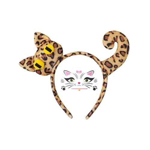 Katzen-Outfit mit Tiermotiv, Kätzchen-Schwanz, Stirnband, Band, Choker, Rock, Gesicht, Aufkleber, Halloween, Tierkostüm für Damen, Mädchen, Cosplay, Party, Kostümzubehör von MHADBKH