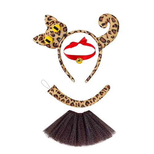 Katzen-Outfit mit Tiermotiv, Kätzchen-Schwanz, Stirnband, Band, Choker, Rock, Gesicht, Aufkleber, Halloween, Tierkostüm für Damen, Mädchen, Cosplay, Party, Kostümzubehör von MHADBKH