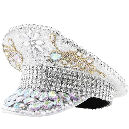 MHADBKH Brauthut für Tanzparty, Fedora, Musikfestival, Damenkostüm, Strass, Pailletten, Nieten, Kapitänshüte MHADBKH Brauthut für Tanzparty, Fedora, Musikfestival, Damenkostüm, Strass, Pailletten, Nieten, Kapitänshüte von MHADBKH