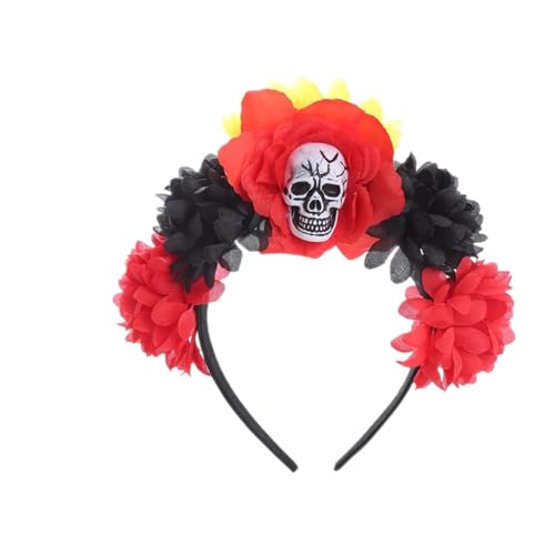 MHADBKH Gruseliges Skelett Stirnband Kostüm Cosplay Zubehör Totenkopf Kopfschmuck mit schwarzer Rose Party Wear Jungen Mädchen von MHADBKH