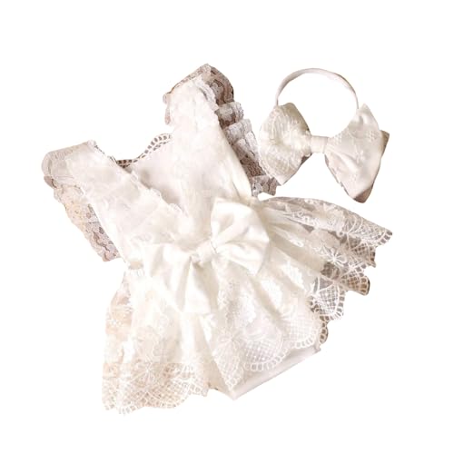 MHADBKH Schöne Mädchen Fotografie Outfits Neugeborene Mädchen Spitze Strampler Mit Passenden Kopfschmuck Requisiten Für Baby Mädchen Foto Machen von MHADBKH