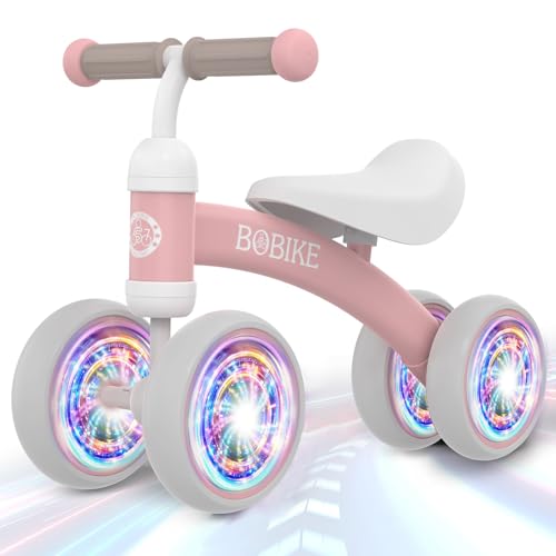 MHCYLION Kinder Laufrad ab 1 Jahr,Farbige Beleuchtung Balance Lauflernrad Spielzeug mit 4 Räder für 10-24 Monate Baby, Erst Rutschrad Fahrrad für Jungen Mädchen als Geschenke,Rosa von MHCYLION