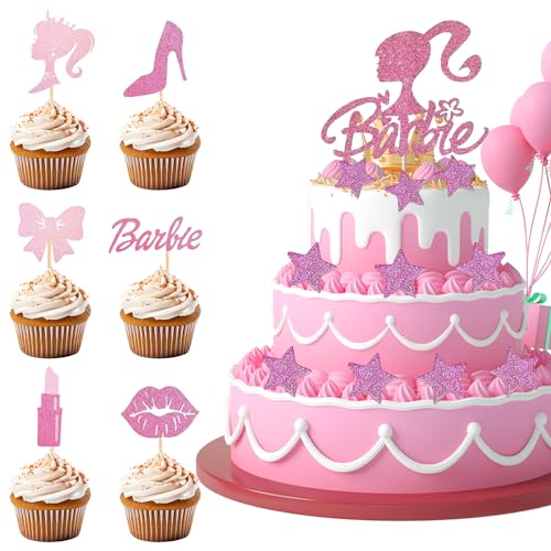MHDUYEG Barbie Deko 35 Stück Hochzeits- & Geburtstag Tortendeko - High Heels, Lippenstift, Kuchen Dekoration für Mädchen von MHDUYEG