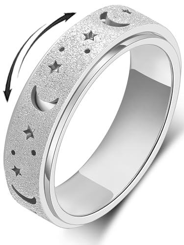 MHWTTY Fidget Spinner Ring Anxiety Ring für Frauen Fidget Ringe für Angst Fidget Ringe Angst Spielzeug Angst Relief Ring Toys Fidget Spinner Ring Männer Fidget Toys 6 UK Edelstahl von MHWTTY