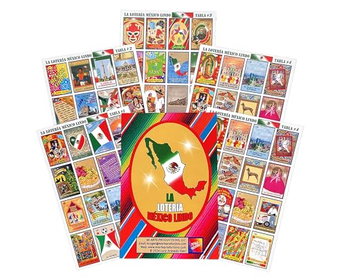 La Loteria Mexico Lindo, authentisches mexikanisches Bingo-Spiel, Geschichte und Kultur lernen, 54 illustrierte Karten, 10 Bretter, Spielsteine, 3–10 Spieler, ab 7 Jahren, ideal für Schule, Spanisches von MI ARTE PRODUCTIONS
