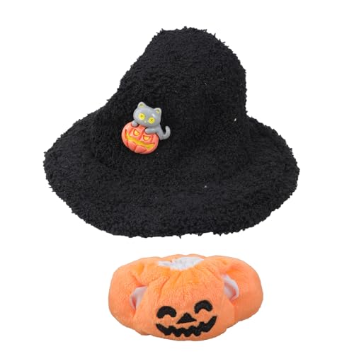 Halloween-Puppenkleidung, Halloween-Kostüm, Hut und Kürbis-Overall, Kleidung für Figuren 15–17 cm, abnehmbares, süßes Outfit mit Kürbis-Zubehör (keine Puppe im Lieferumfang enthalten) von MIADOSHINSE