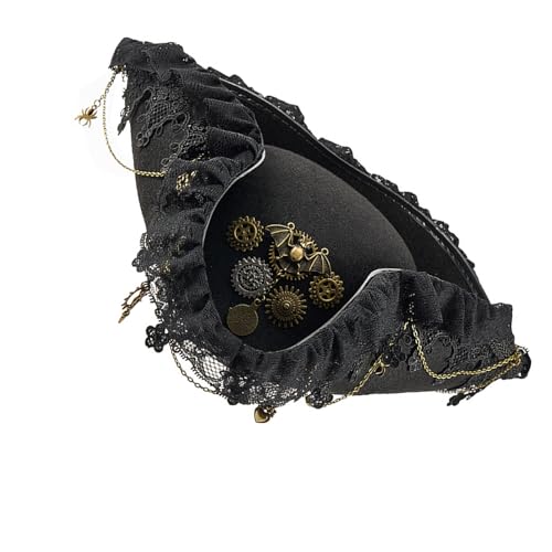 MIADOSHINSE Piratenhut für Erwachsene mit Spitzenbesatz, unverzichtbare Kopfbedeckung für Kostümpartys, Bühnenauftritte und Themen-Vintage-Kostüm-Zubehör von MIADOSHINSE