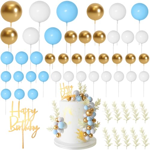 MIAHART Kugel-Kuchenaufsätze, Boho-Gras-Kuchenaufsatz, Dekoration für Geburtstag, Hochzeit, Babyparty, Party-Dekorationen, Boho-Motto-Partyzubehör (Gold, Hellblau, Weiß) von MIAHART