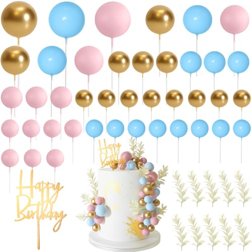 MIAHART Kugel-Kuchenaufsätze, Boho-Gras-Kuchenaufsatz, Dekoration für Geburtstag, Hochzeit, Babyparty, Party-Dekorationen, Boho-Motto-Partyzubehör (Hellblau, Gold, Hellrosa) von MIAHART