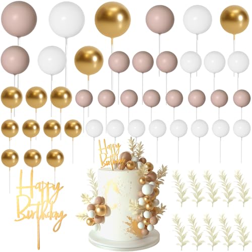 MIAHART Kugel-Kuchenaufsätze, Boho-Gras-Kuchenaufsatz, Dekoration für Geburtstag, Hochzeit, Babyparty, Party-Dekorationen, Boho-Motto-Partyzubehör (Khaki, Gold, Weiß) von MIAHART
